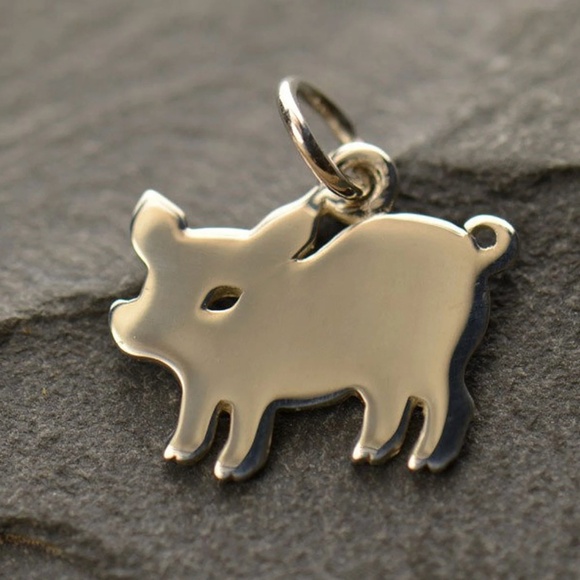 Sterling Silver Pig Charm – 15x14mm - Picture 2 of 2